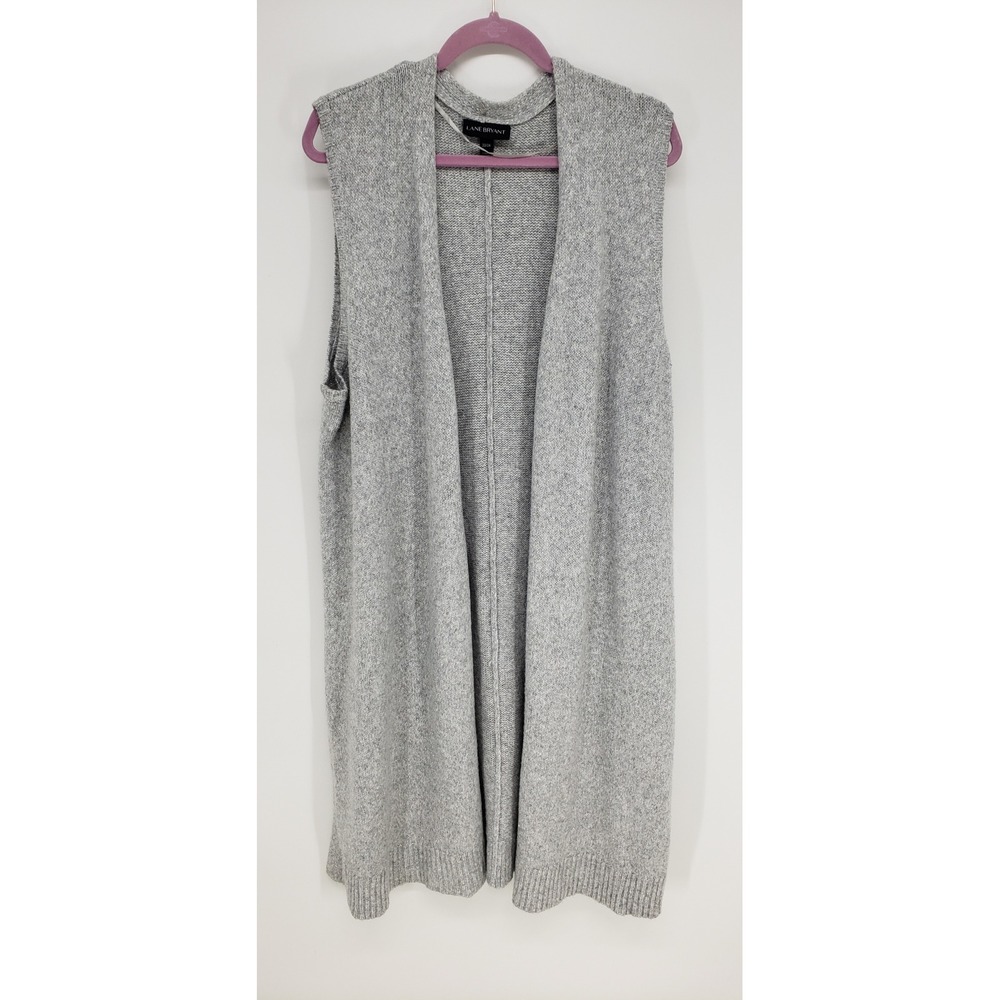 Lane Bryant Metallic Knit Open Vest Womens 22 / 24 Gray Long Sleeveless Cardigan